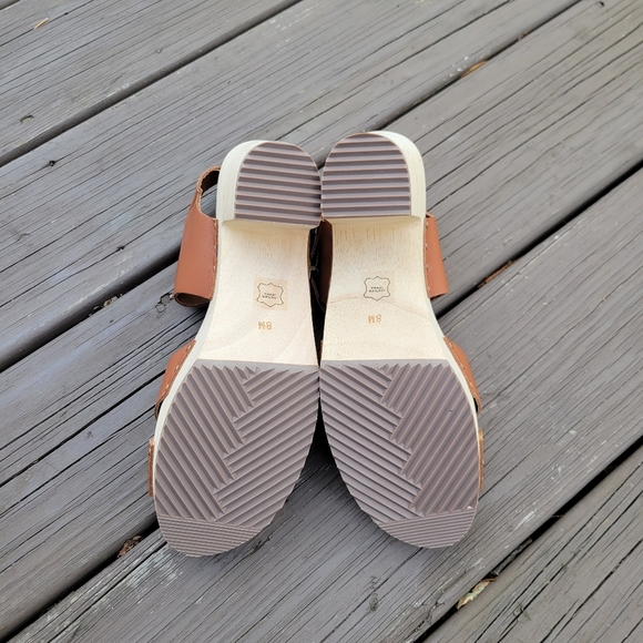 LOFT Y2K Criss Cross Whiskey Brown Leather Wooden Heeled Platform Clog Sandals 8 - Picture 8 of 8